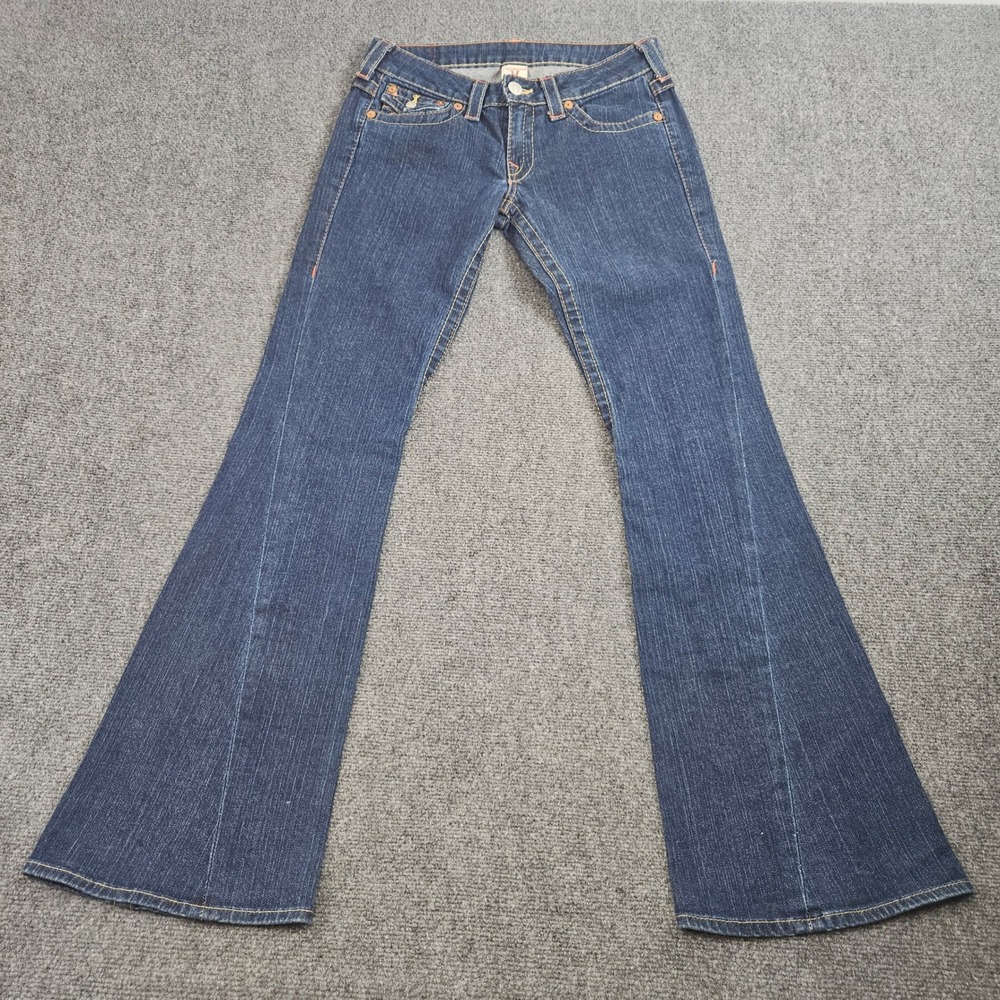 True Religion Joey Flare Jeans Womens 28 Blue Dark Wash Low Rise Made in USA Y2K